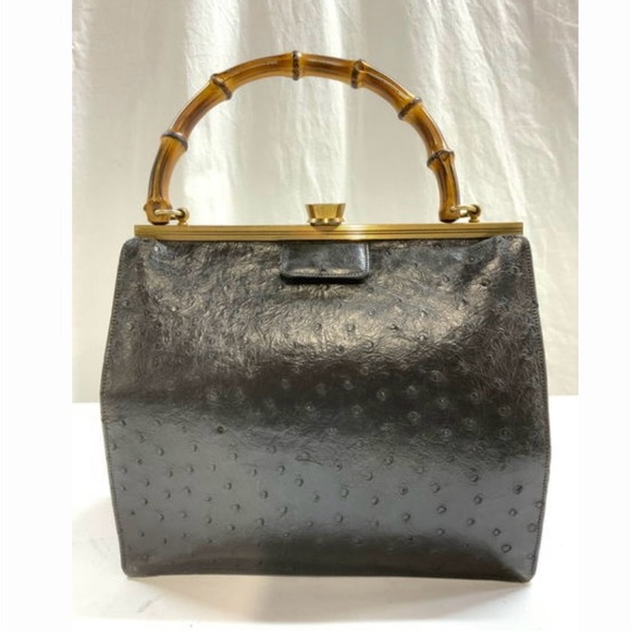 Evans Handbags - RARE 1950s True Vintage Elegance Evans Ostrich Leather Bamboo Handle Purse